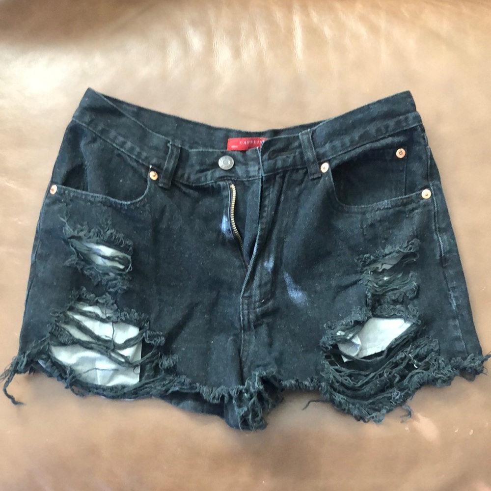 Black Distressed Denim Shorts